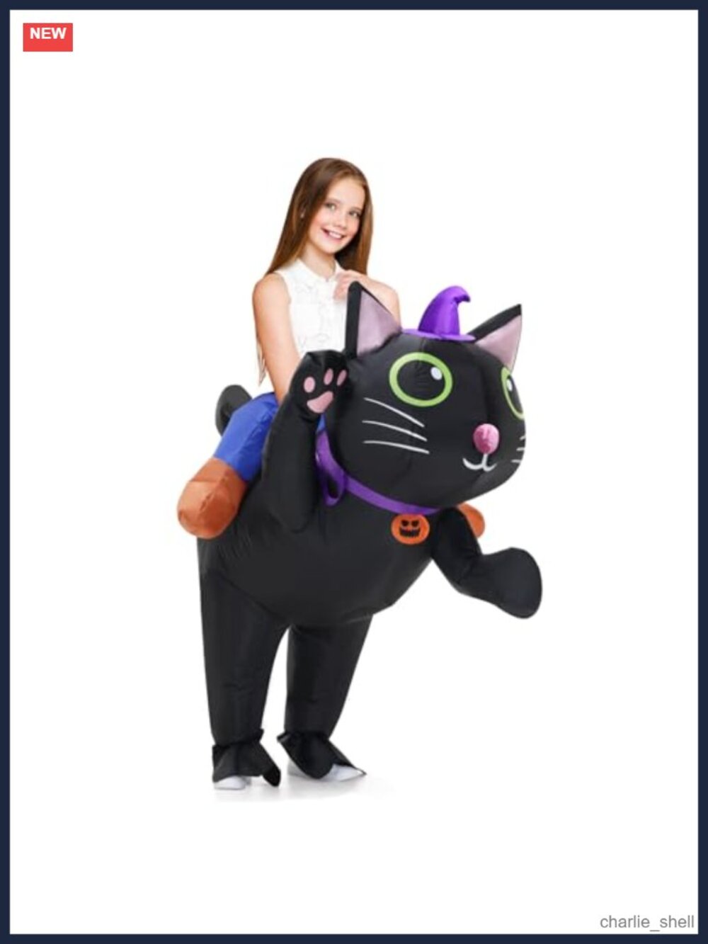 Kids Inflatable Ride On Cat Costume Polyester Blow Up Halloween Cosplay
